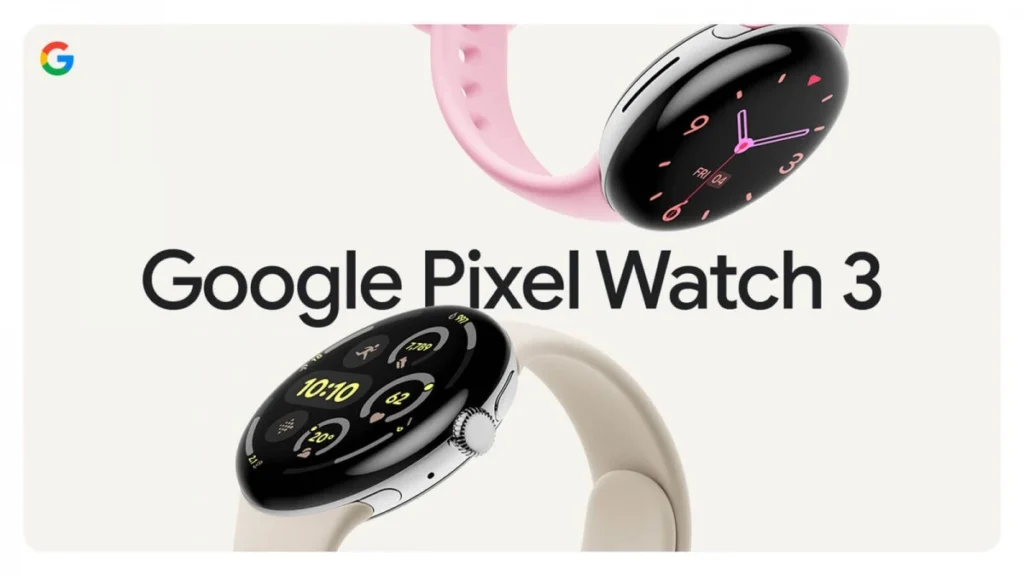 Google Pixel Watch 3の外観とAIヘルス管理機能を表現した最新スマートウォッチのプロモーションビジュアル