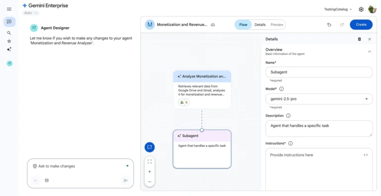 Google Gemini Enterprise プレビュー。(画像ソース: TestingCatalog)