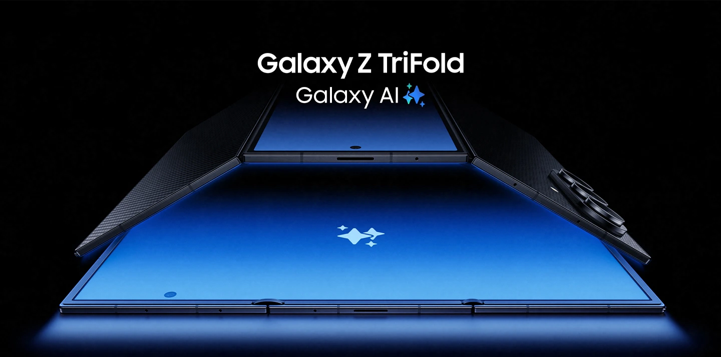 Samsung Galaxy Z TriFoldを広げた状態で表示する折りたたみスマホ