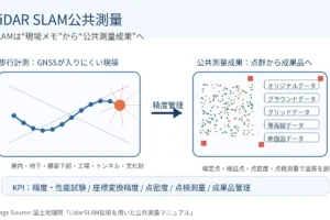 LiDAR SLAM公共測量の精度管理イメージ（Image Source: 国土地理院 / Geospatial Information Authority of Japan）