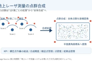地上レーザ測量の点群合成イメージ（Image Source: 国土地理院 / Geospatial Information Authority of Japan）