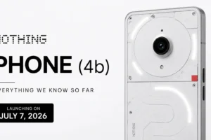 Nothing Phone (4b)のティザーイメージ。透明感のあるデザインと新しいBシリーズの登場を示すスマートフォン。