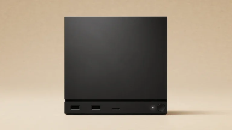 黒いSteam Machine本体を正面から写した公式製品画像